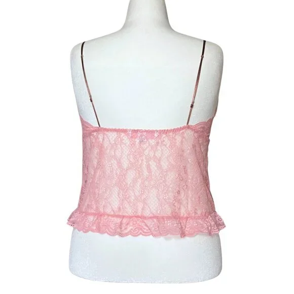 Vintage Y2K Victoria’s Secret Sheer Pink Lace Split Babydoll Cami Coquette M/L - Picture 4 of 9